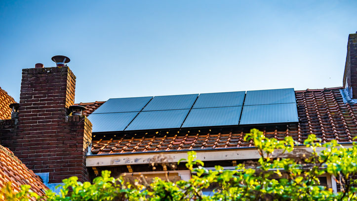 Home solar power system mounted on a tiled roof