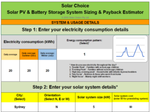 solar choice solar pv & battery storage system sizing & payback estimator